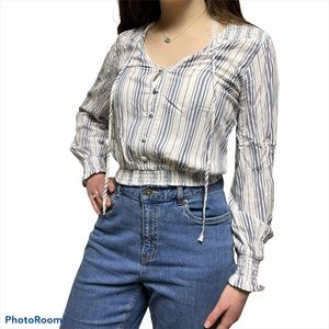 Blue and White Striped Hollister Beach Shirt size small